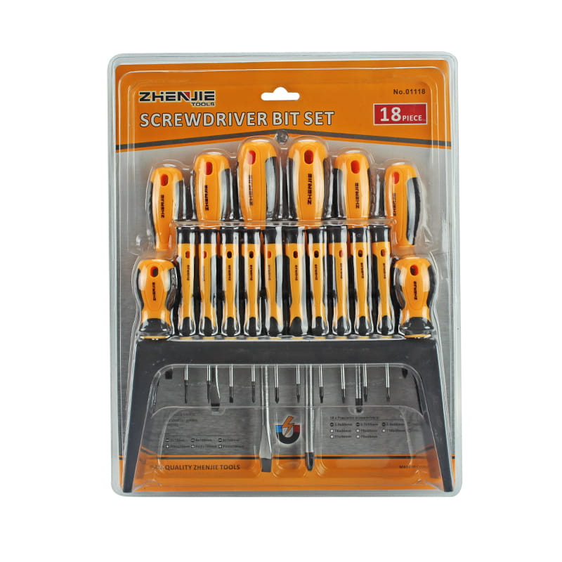 18pcs Rak Plastik & Pembungkusan Lepuh Berganda Set Pemutar Skru Phillips & Torx Berlubang