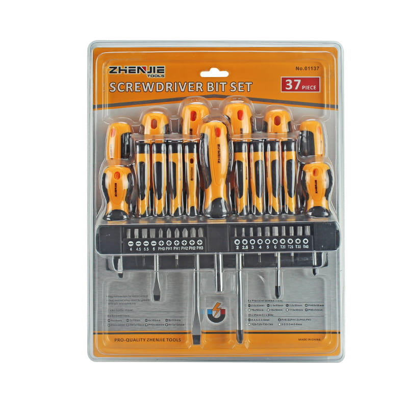 37pcs Rak Plastik & Pembungkusan Lepuh Berganda Set Pemutar Skru Phillips Torx Berlubang